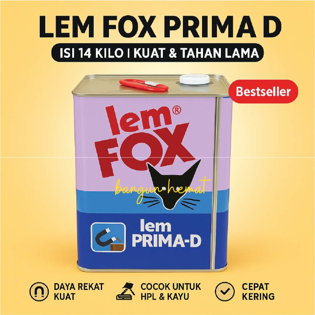 Lem Kuning FOX Prima D 14Kg – Lem Serbaguna Kayu Furnitur Blek 14 kilo Kuat Tahan Lama