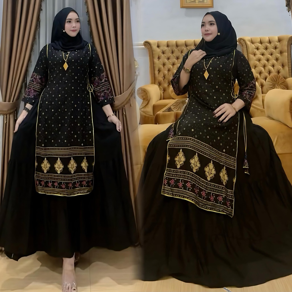 Gamis Hindi Lidah Hitam Anggun mewah