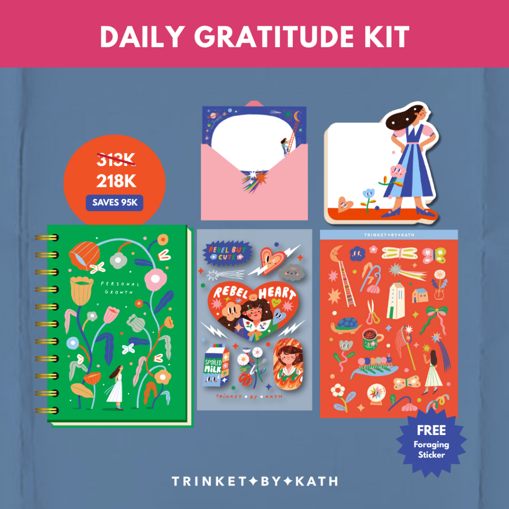 

DAILY GRATITUDE KIT - Journalling/Notebook/Buku/Memopad/Sticker/Stiker/Greeting Card/Kartu Ucapan/StickyNote/Sticker Sheet - Trinket by Kath