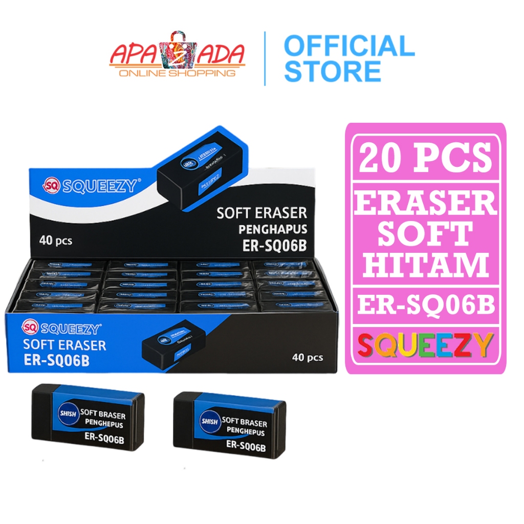 

Apazada - Penghapus Pensil [1 Pack - 20 Pcs] / Hapusan Squeezy Kecil Warna Hitam ER-SQ06B