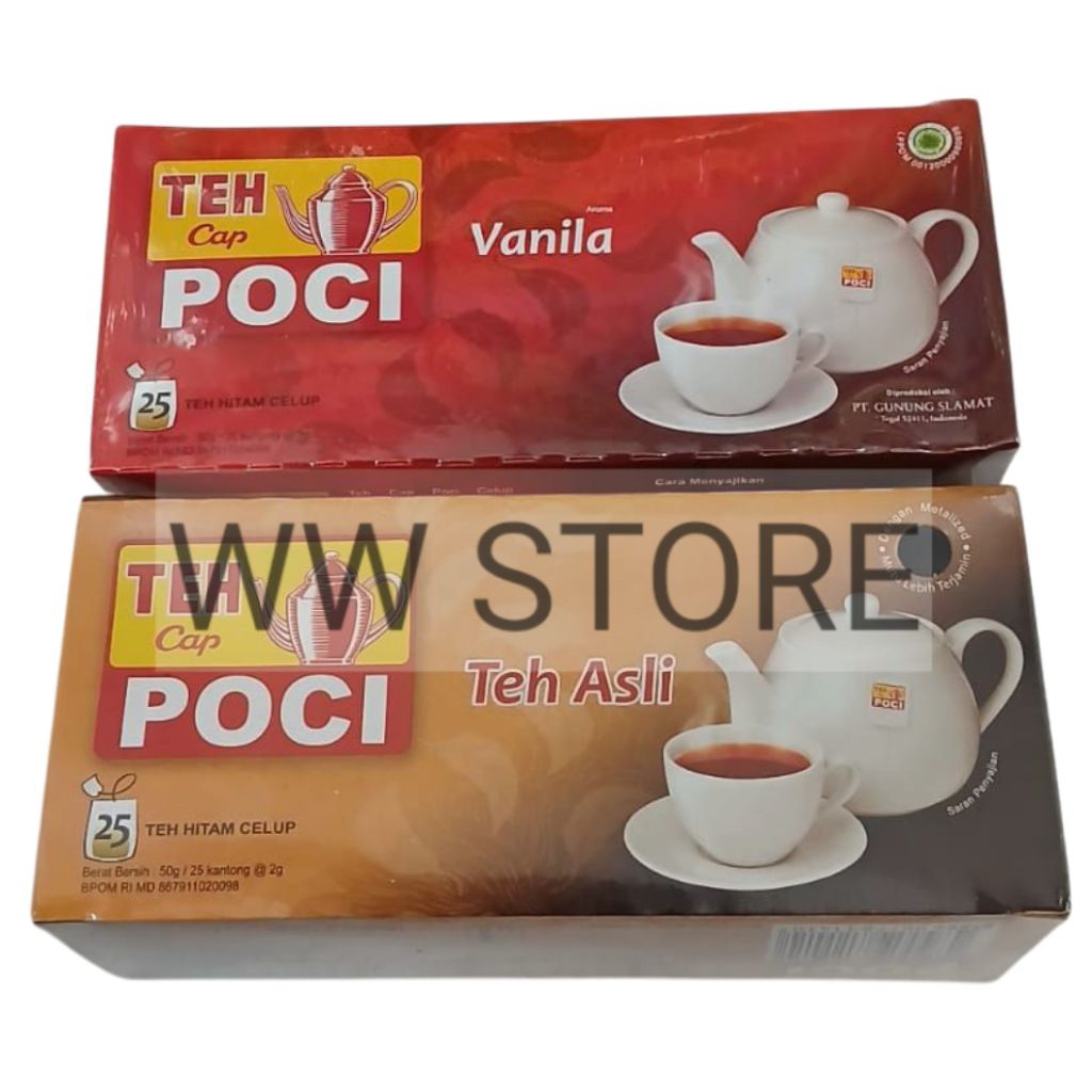 

Teh hitam celup halal MUI CAP POCI Aroma Asli Vanila Vanilla 50g ( 25 kantong x 2g )
