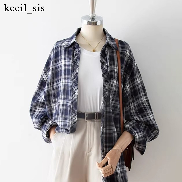 Outer Kotak Kotak Oversize Wanita Kekinian Jaket Kemeja Kotak Outer Korea Style Streetwear Look