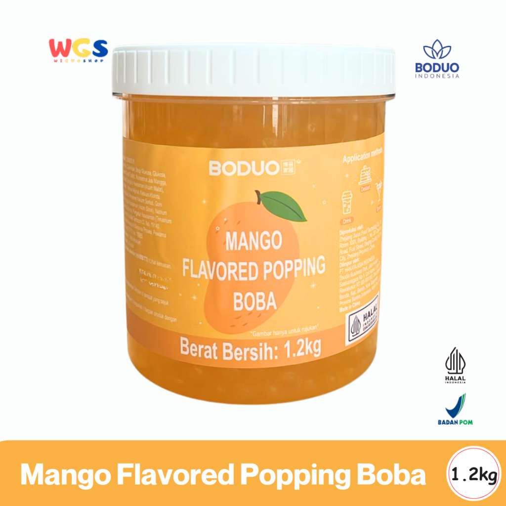 

BODUO Mango Flavored Popping Boba 1.2kg - Boba Rasa Mangga Siap Pakai untuk Minuman dan Dessert