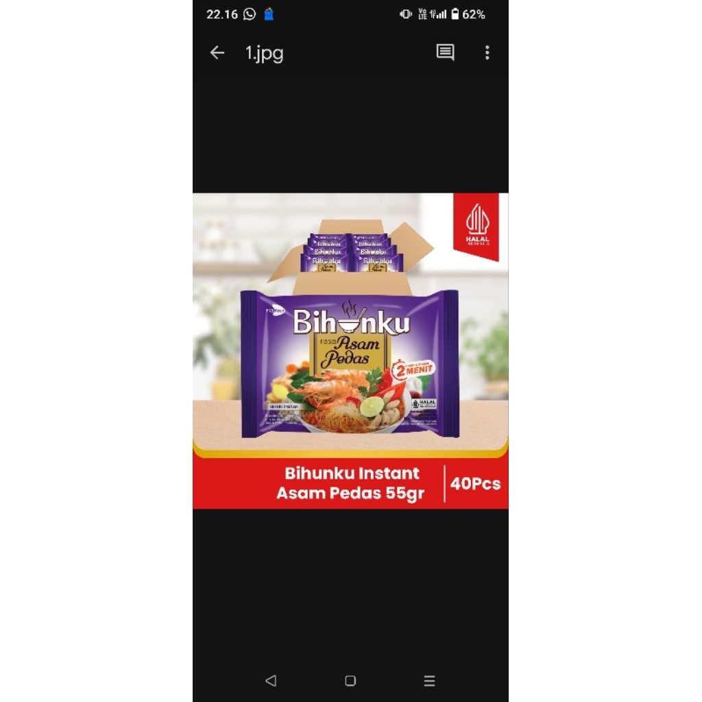 

Bihunku Instan - Asam Pedas - 1 karton - 40 Pcs - 55gr