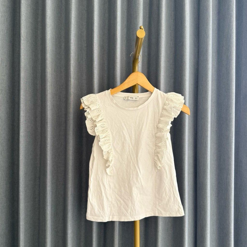 𝙋𝙍𝙀𝙇𝙊𝙑𝙀𝘿 MNG Mango White Basic Ruffle Sleeves Tank Top Blouse Putih Fashion Wanita