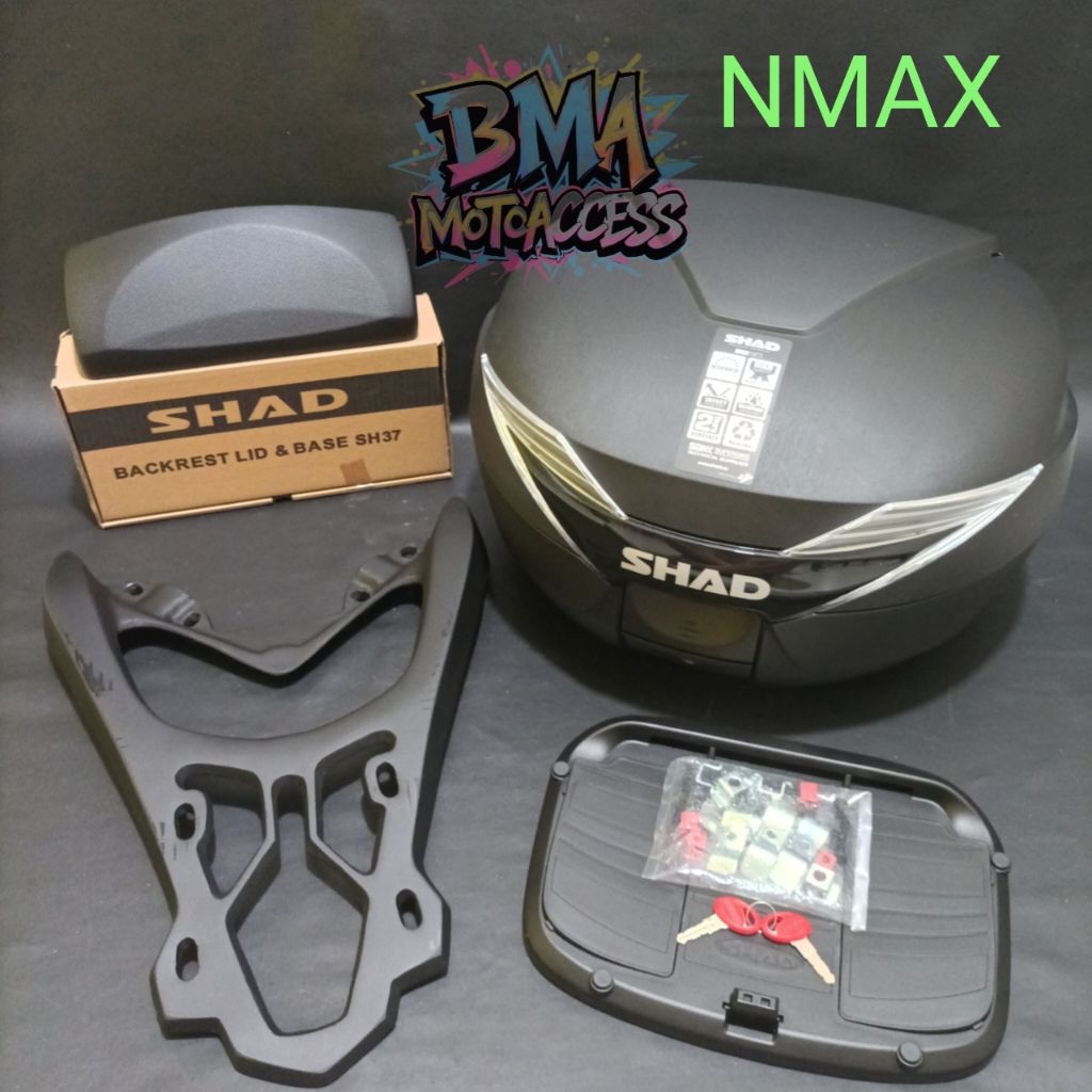BOX SHAD SH39 & BREKET BOX+BACKREST - NMAX OLD/NEW / NMAX NEO TURBO / PAKETAN BOX SHAD SH39 - NMAX