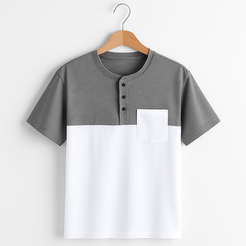 Kaos pria lengan pemdek model kancing depan kerah sanghai lengan pendek kombinasu warna putih