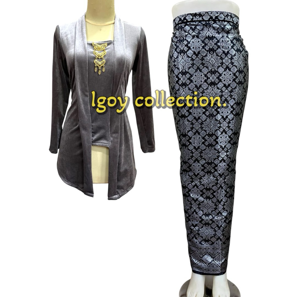 Setelan Kondangan Mewah - Beludru Atasan & Rok Lilit Songket Elegan