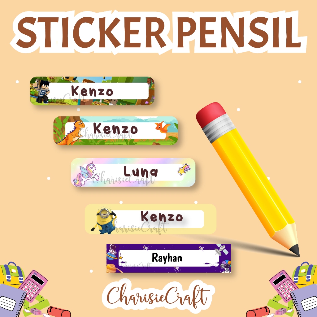 

Stiker Nama Anak Waterproof Pensil Pen Crayon Buku Label Nama ATK