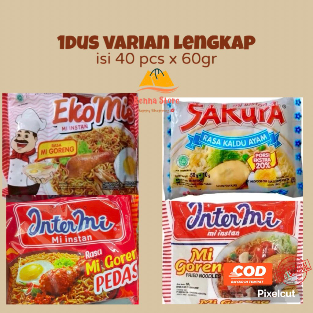 

(Jatim) INTERMIE EKOMIE Goreng Pedas x SAKURA Kuah (1dus isi 40pcs) Food Noodles Instan 60gr