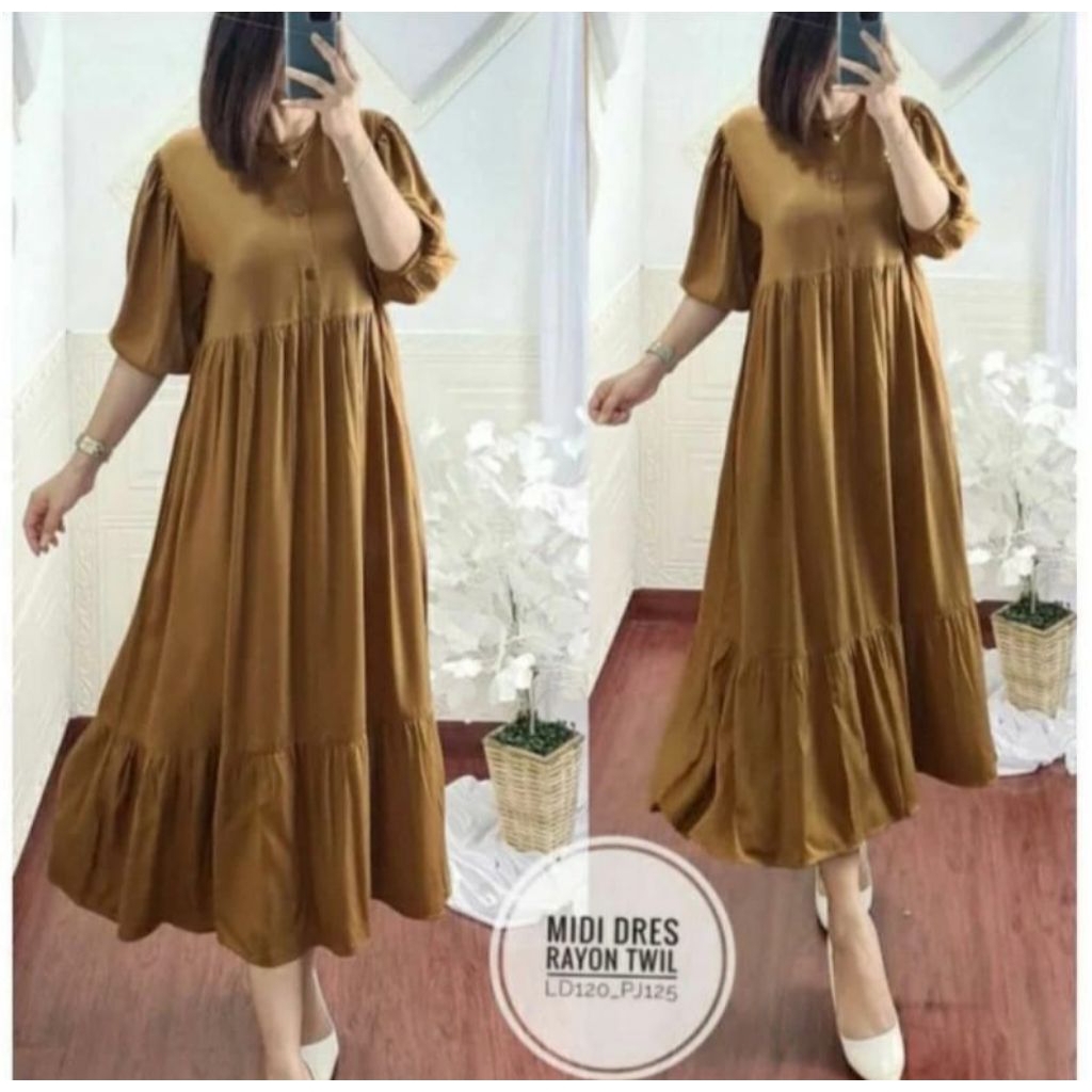 Dres Nagita Soft Rayon Premium // Midi Dres Muslim Wanita Terbaru //Daster Polos Kancing//Dress Busu