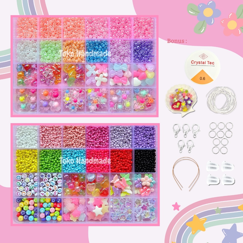 Toko Handmade - Pernak Pernik Gelang 1 Box Mute Manik Manik - DIY Gelang Manik Manik Aesthetic - DIY