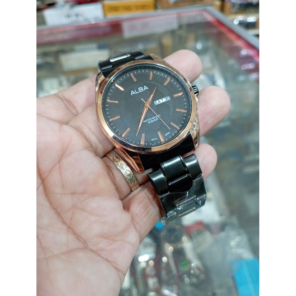 jam tangan pria Alba Black stainless steel water resistant Classic