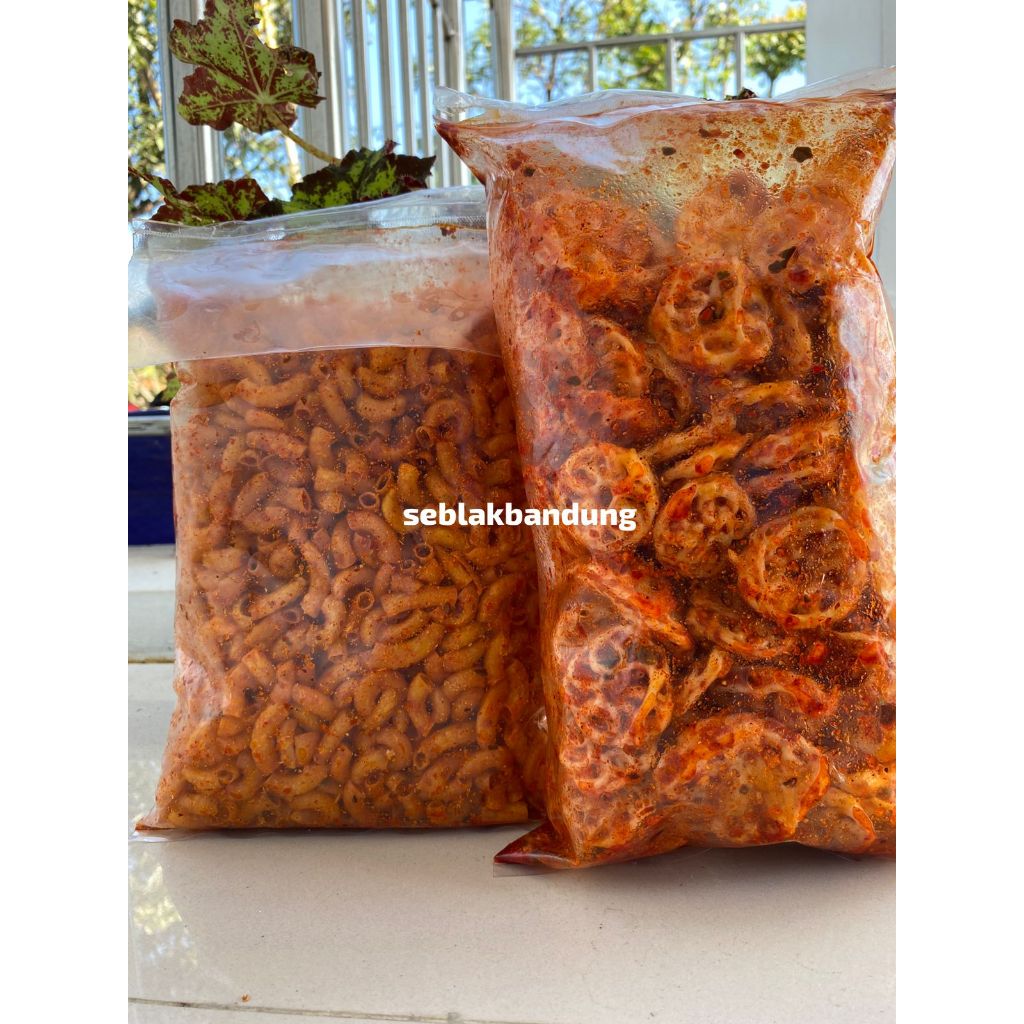 

PAKET HEMAT[BUNDLING 2PCS] SEBLAK KERUPUK RAFAEL/MAWAR+MAKARONI KRIUK/CIKRUH PEDAS DAUN JERUK