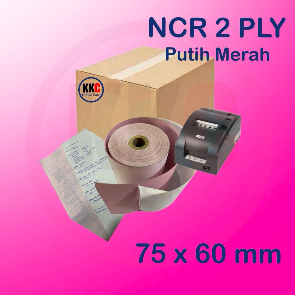 

KERTAS KASIR ROLL 2 PLY PUTIH MERAH 75x60 Cocok untuk printer kasir Dot Matrix 75mm