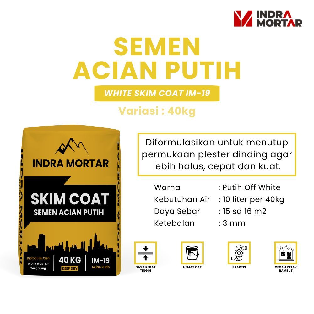Semen Instan | Mortar Acian Putih IM-19 | 40 KG | Indra Mortar