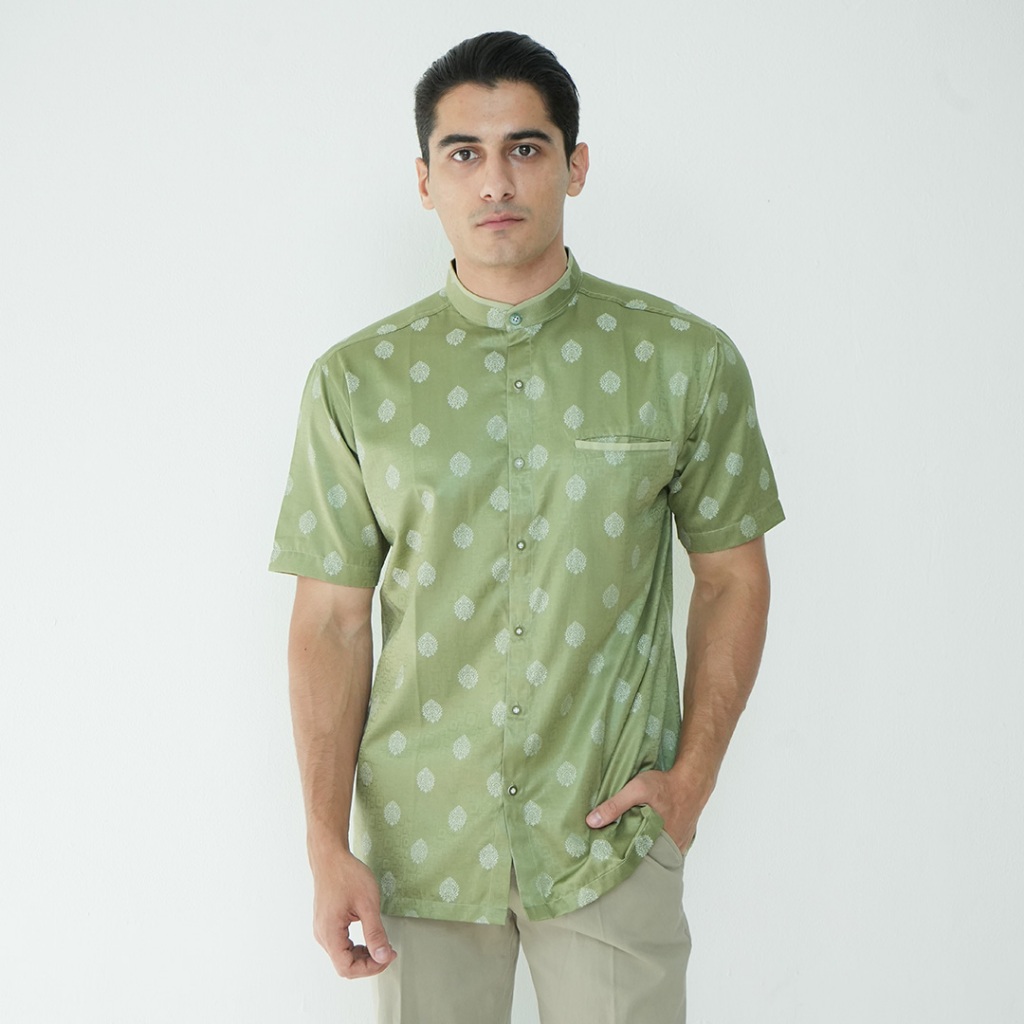 Casella Baju Koko Pria Lengan Pendek | Baju Koko Batik Syam 4102 Army