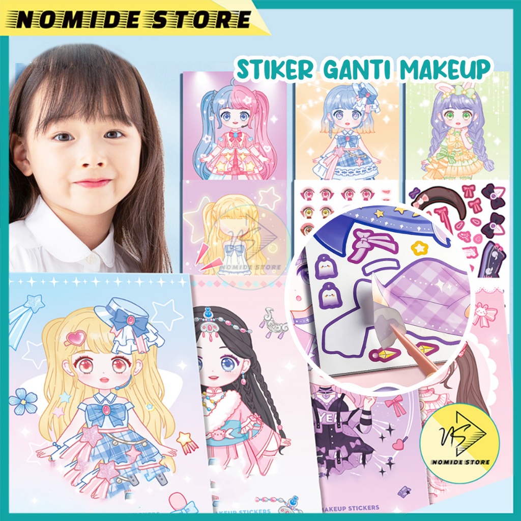 

Stiker Mainan Anak Kartun Change Makeup Buku Sticker DIY Berdandan Ganti Pakaian Muka Lucu