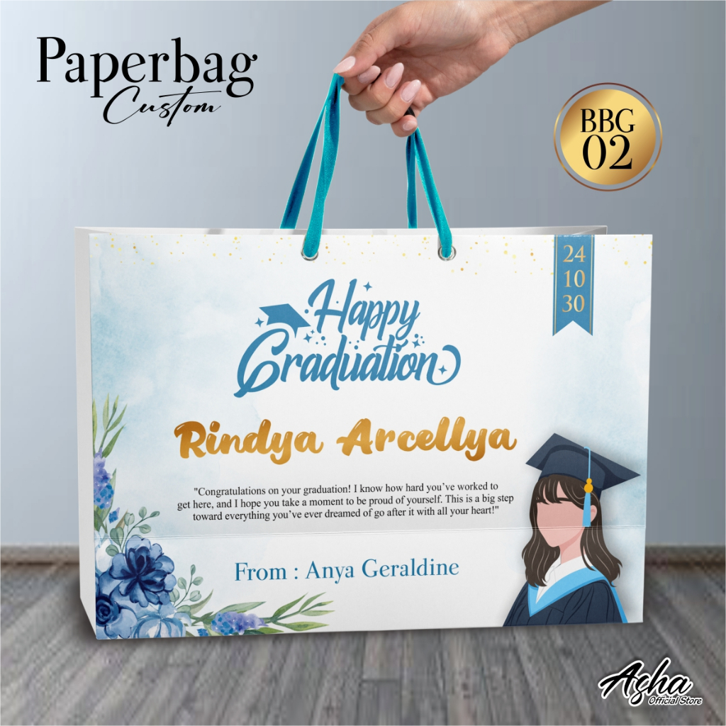 

PAPER BAG CUSTOM TEMA GRADUATION - TAS HAMPERS AESTHETIC MURAH FREE DESIGN