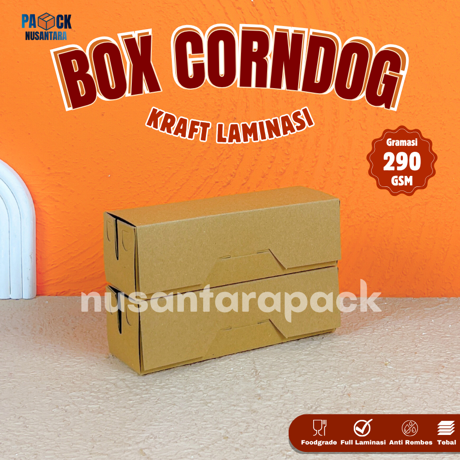 

Box Corndog Kraft Laminasi Coklat Kotak Makanan Hod Dog Sosis Bakar Camilan Snack 18x5.5x5.5 cm