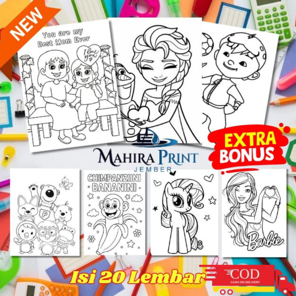 

20 LEMBAR KERTAS MEWARNAI ANAK BERGAMBAR/ KERTAS MEWARNAI ANAK