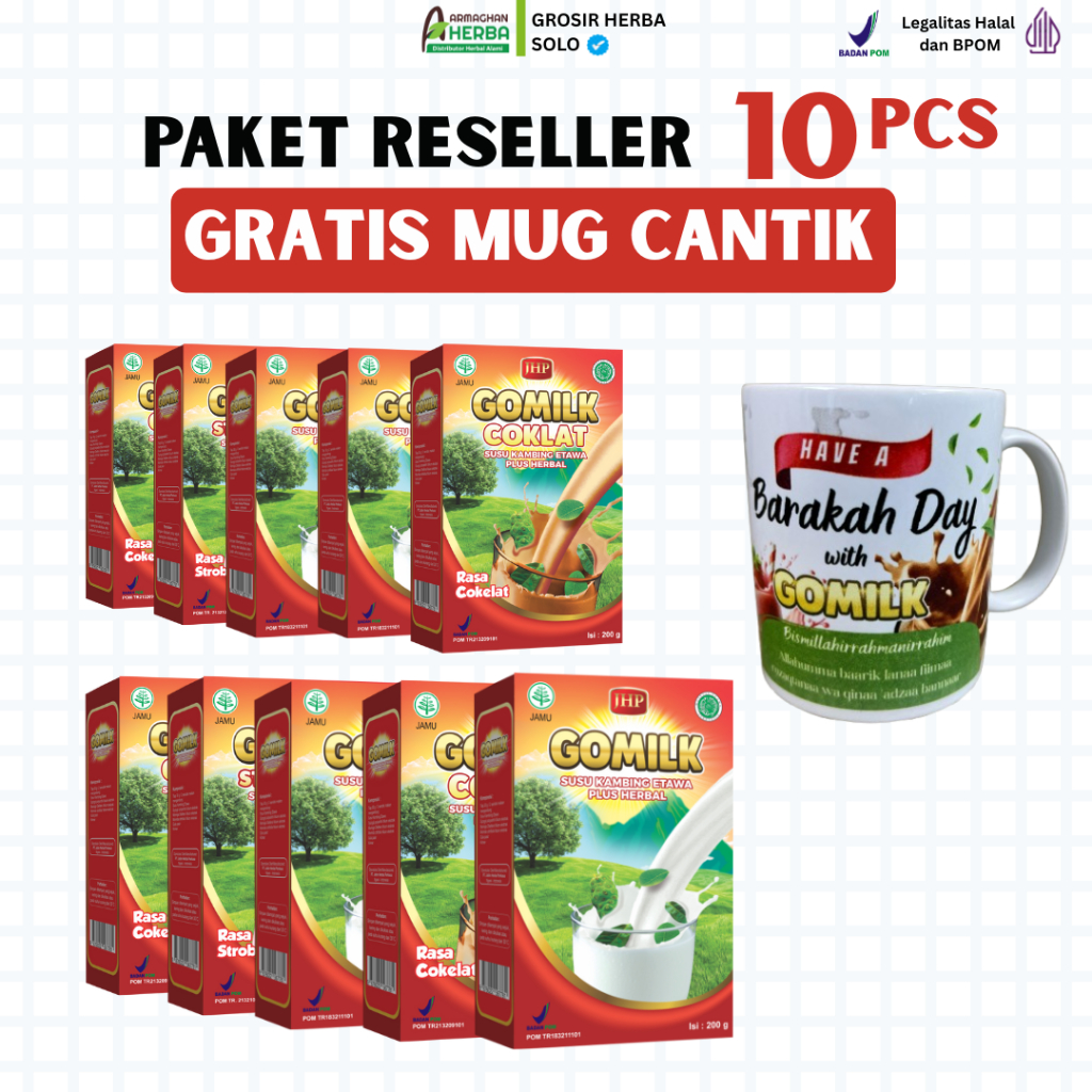 

[FREE MUG CANTIK] Paket 10 Box Gomilk + MUG - Reseller Paket Bisa Mix Original Bariklana 100%