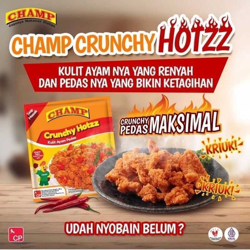 

CHAMP CRISPY CRUNCHY HOTZZ SPicy Level 5 300GR - Kulit Ayam CHAMP Renyah Pedas Frozen - Kheiza