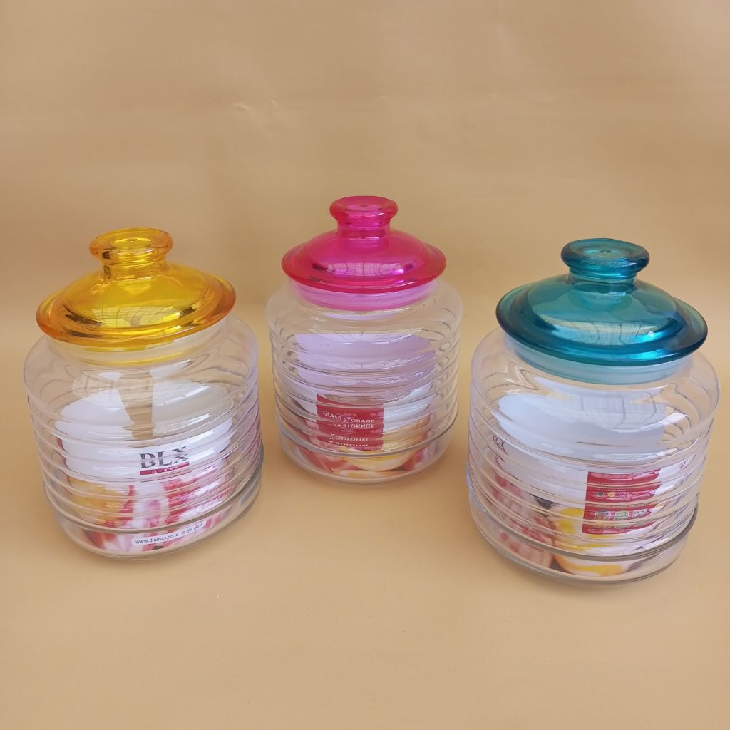 Toples kaca Kanmuri tutup plastik 950ml [ 6 pcs ] / Toples Cantik/ Toples Unik/ Toples Kue