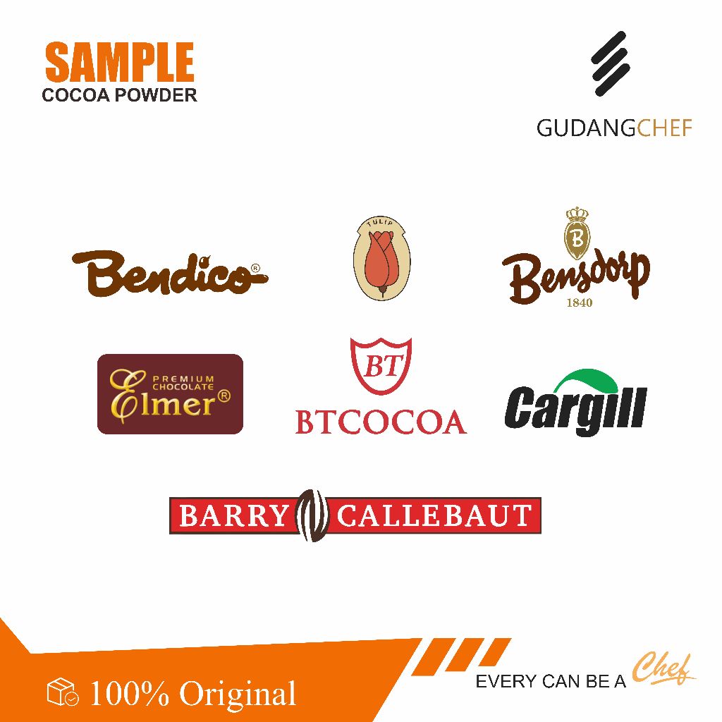 

Sample Barry Callebaut, Bensdorp, Bendico, Diamond Cocoa, Cargil, Elmer, Tulip Black Noir