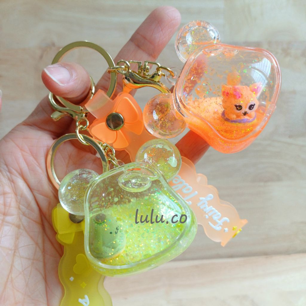 Gantungan kunci ganci air glitter KEPALA BEAR POMPOMPURIN LINABELL