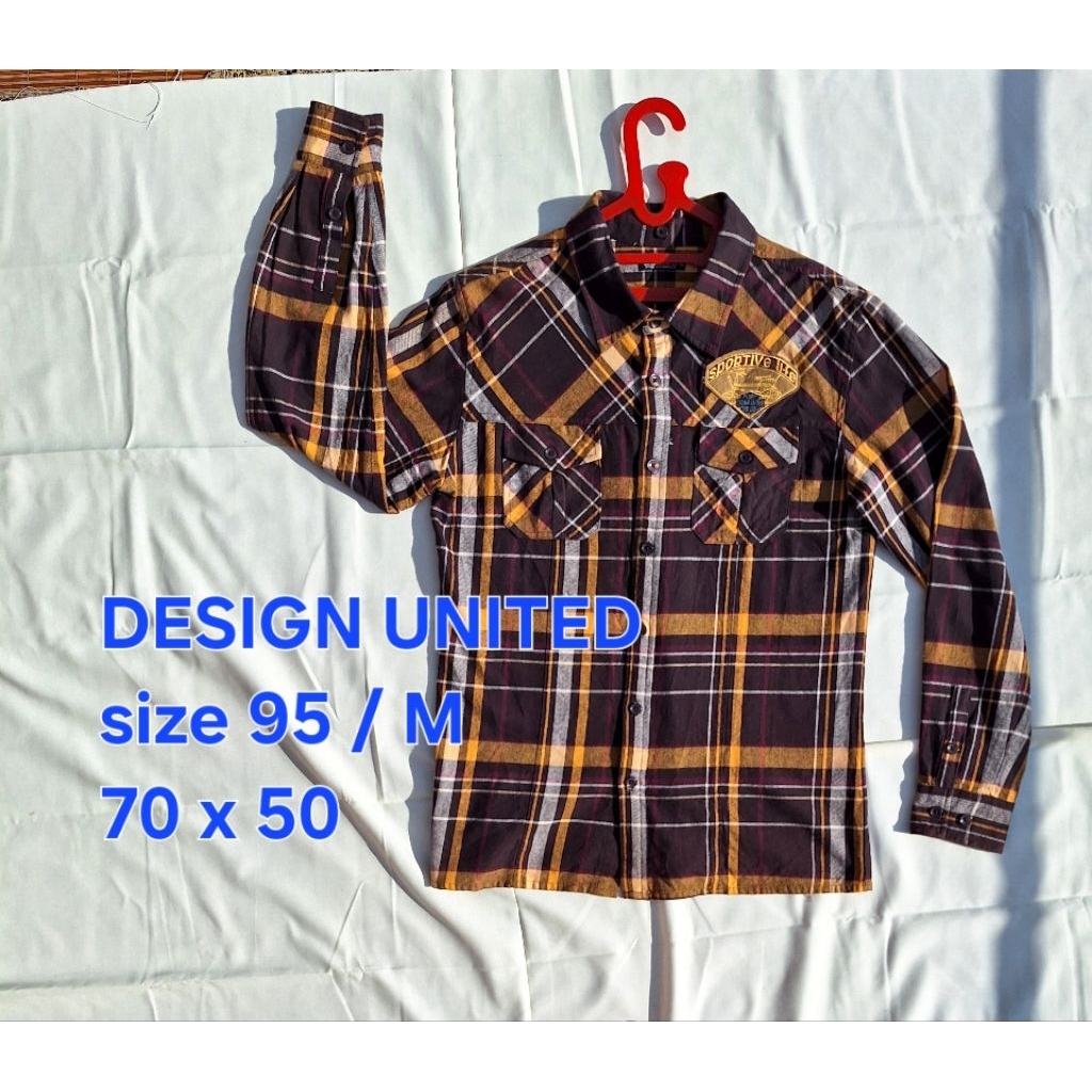 Baju Kemeja DESIGN UNITED Flannel Double Pocket Flanel Kotak Coklat Lengan Panjang