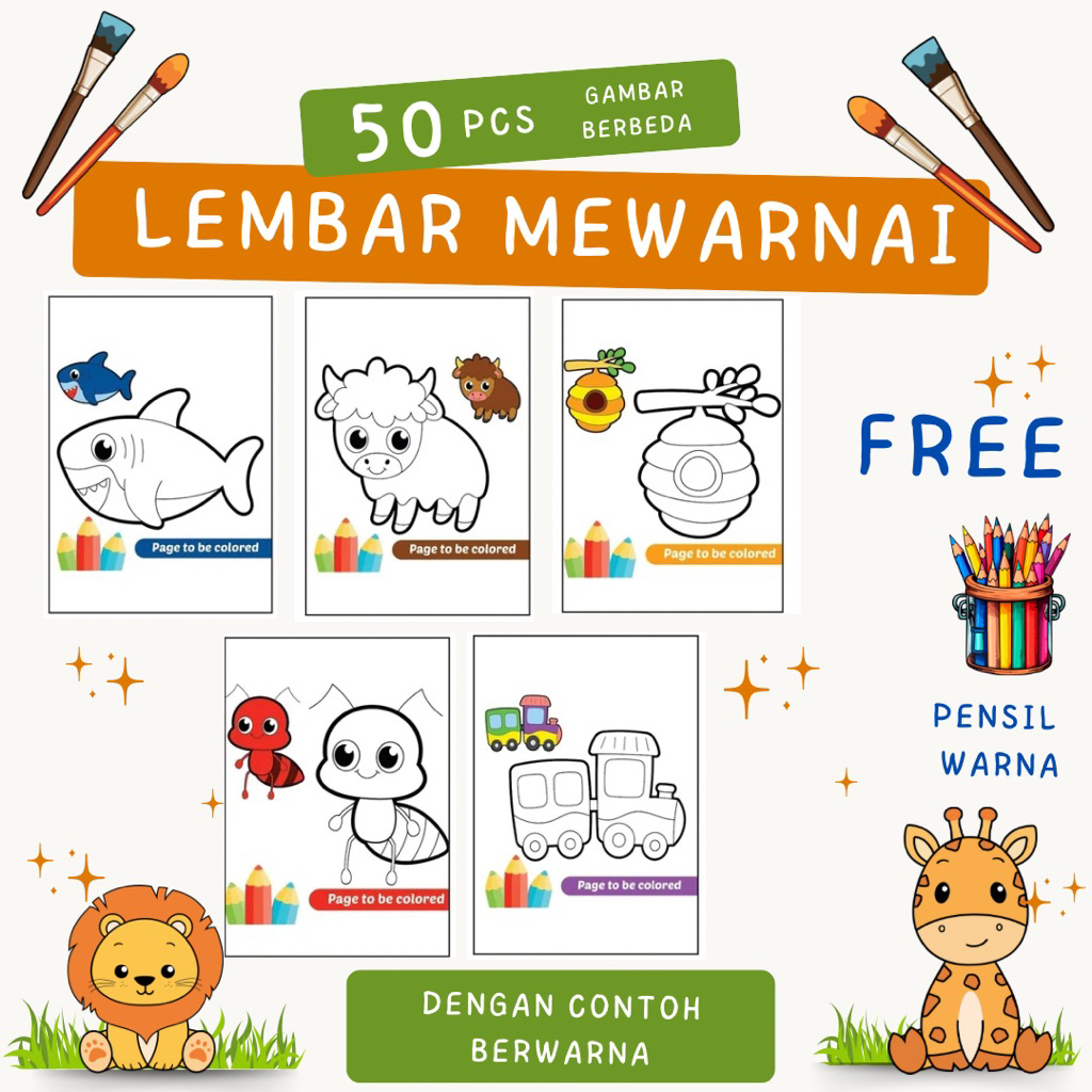

Kertas Mewarnai isi 50 lembar ukuran A5 + pensil warna/lembar mewarnai anak /Kertas gambar