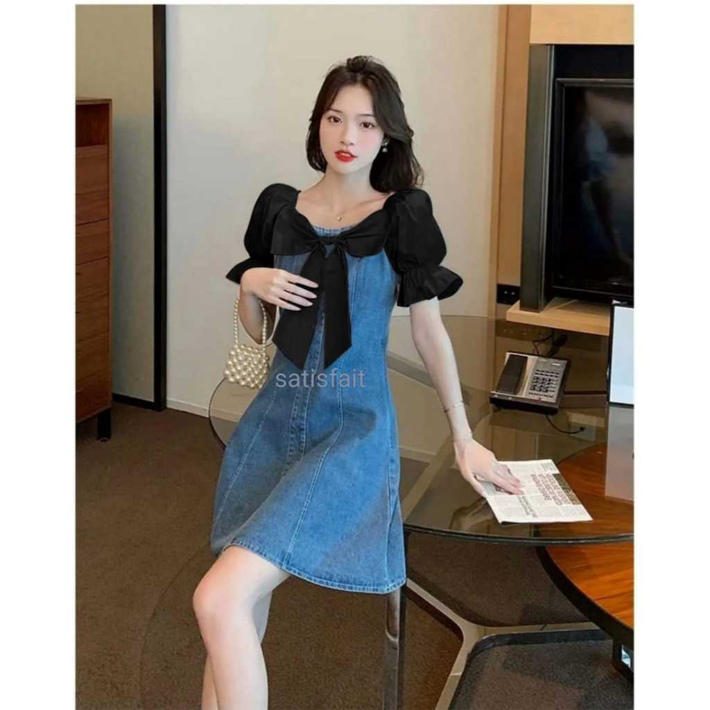 Dress Jeans Wanita Lengan Pendek