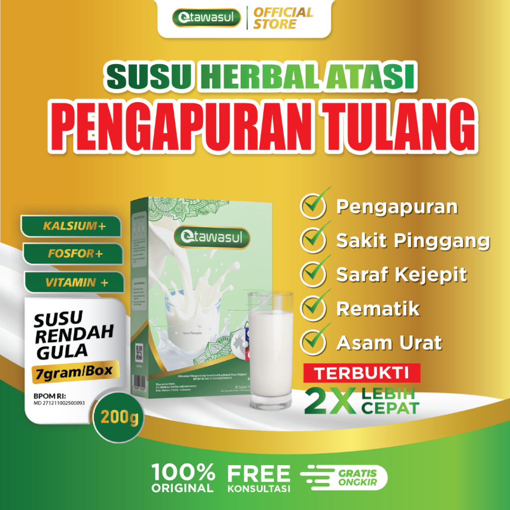 

Susu Obat Herbal Nyeri Sendi Pengapuran Tulang Lutut Tulang Keropos Osteoporosis 200 Gram