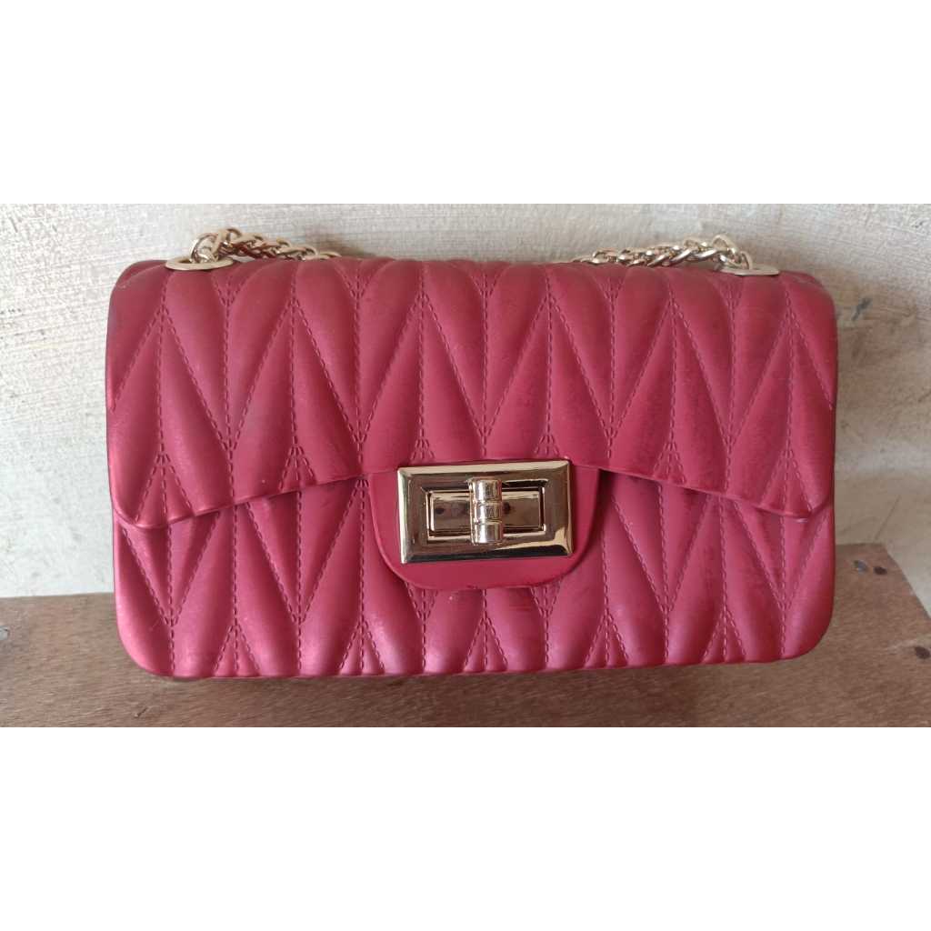 PPT004 Tas Jelly Glossy Tas Selempang Glossy Sling Bag Jelly Wanita Fashion Korea MAROON