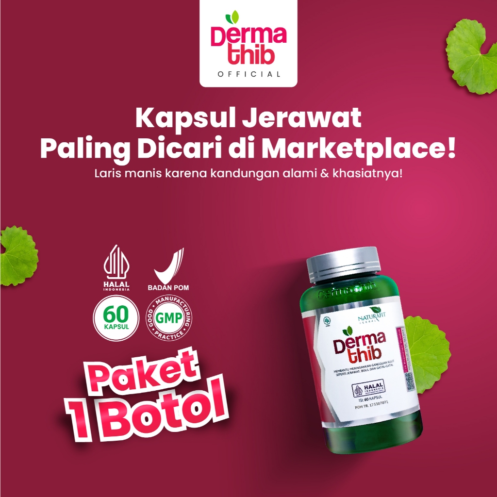 Dermathib - Suplemen Kulit Berjerawat Pegagan, Sambiloto, Kunyit, Obat Jerawat Meradang, Bekas Jeraw