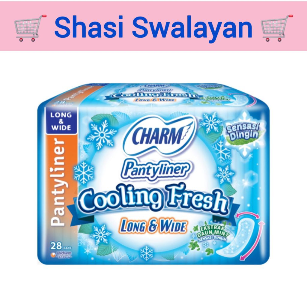 Charm Pantyliner Cooling Fresh Long & Wide Ekstrak Daun Mint 28 pcs - Pembalut Wanita