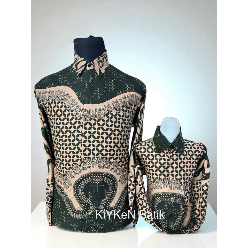HIJAU EMERALD(BoToL),Batik Couple Ayah dan Anak Lengan Panjang Lapisan Furing warna hijau emerald