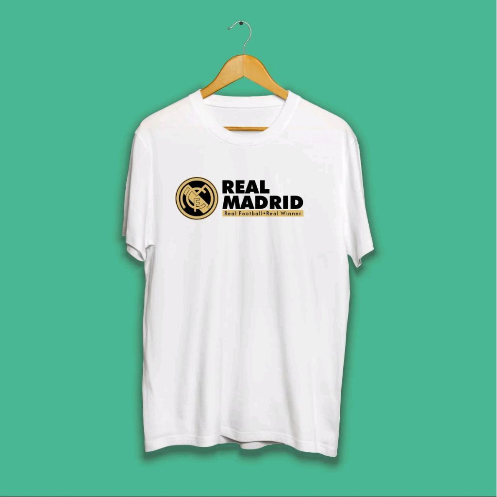 KAOS FANS REAL MADRID PUTIH//KAOS ATASAN DISTRO OBLONG DEWASA PRIA LENGAN PENDEK GAMBAR DEPAN BELAKA