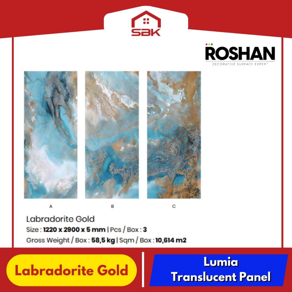 Wall Panel Lumia Series Translucent Panel 1220x2900 Labradorite Gold Roshan