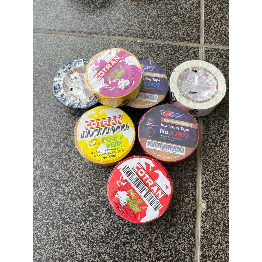 

isolasi warna warni merk cotran dan tebs 0,13mm x 19mm x 10m garansi uang kembali