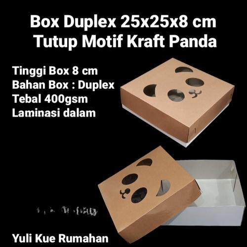 

Box Duplex Tutup Motif 1 Warna Laminasi Dalam Kraft Panda 25x25x8 cm Isi 10