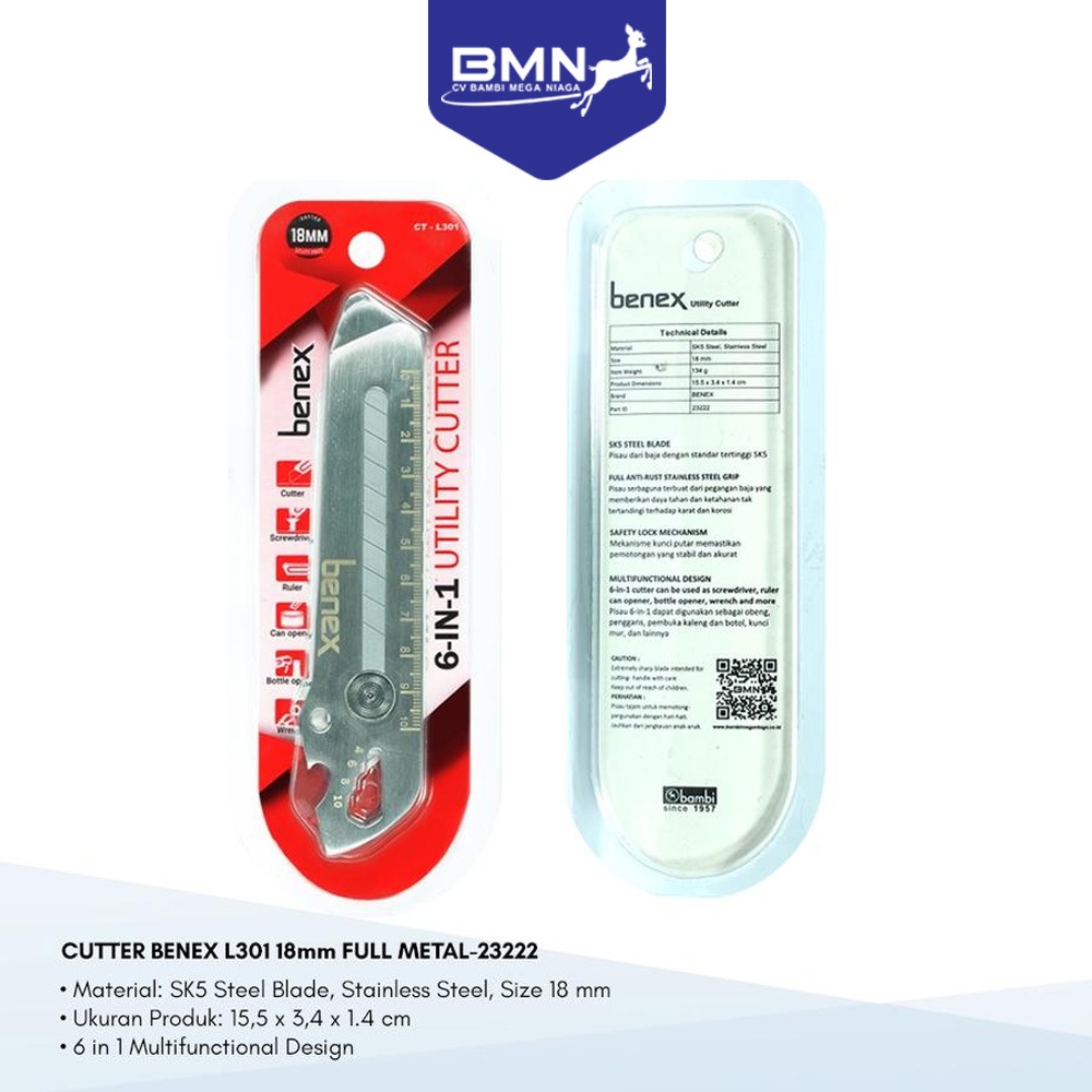 

BENEX Cutter Full Metal Multi Fungsi 6 in 1 Blade Size 18mm baja cutter besi stainless besar 23222