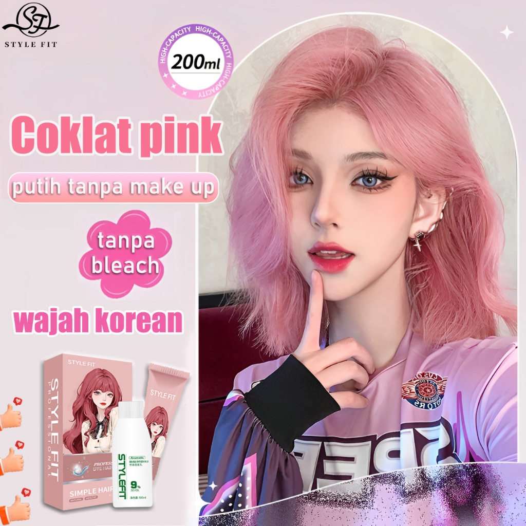 【Tanpa bleach】STYLE FIT Cat rambut Coklat pink 200ML wajah korean(cat rambut,cat rambut pink,cat ram