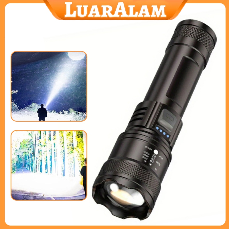 【Senter super besar】Menyala 10.000 meter LED Senter Super Terang  USB Type-C LED SWAT Police Kapasit