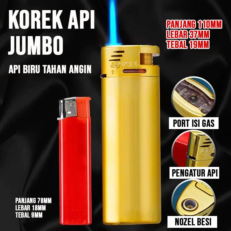 BBAK Korek Api Gas JUMBO Korek Api Bara Bahan Besi Api Biru Tahan Angin Bisa Diisi Ulang