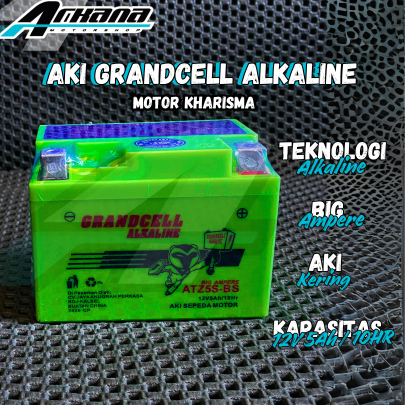Aki Accu Motor Grandcell Alkaline Baterai ATZ5S-BS Aki Kering Motor KHARISMA