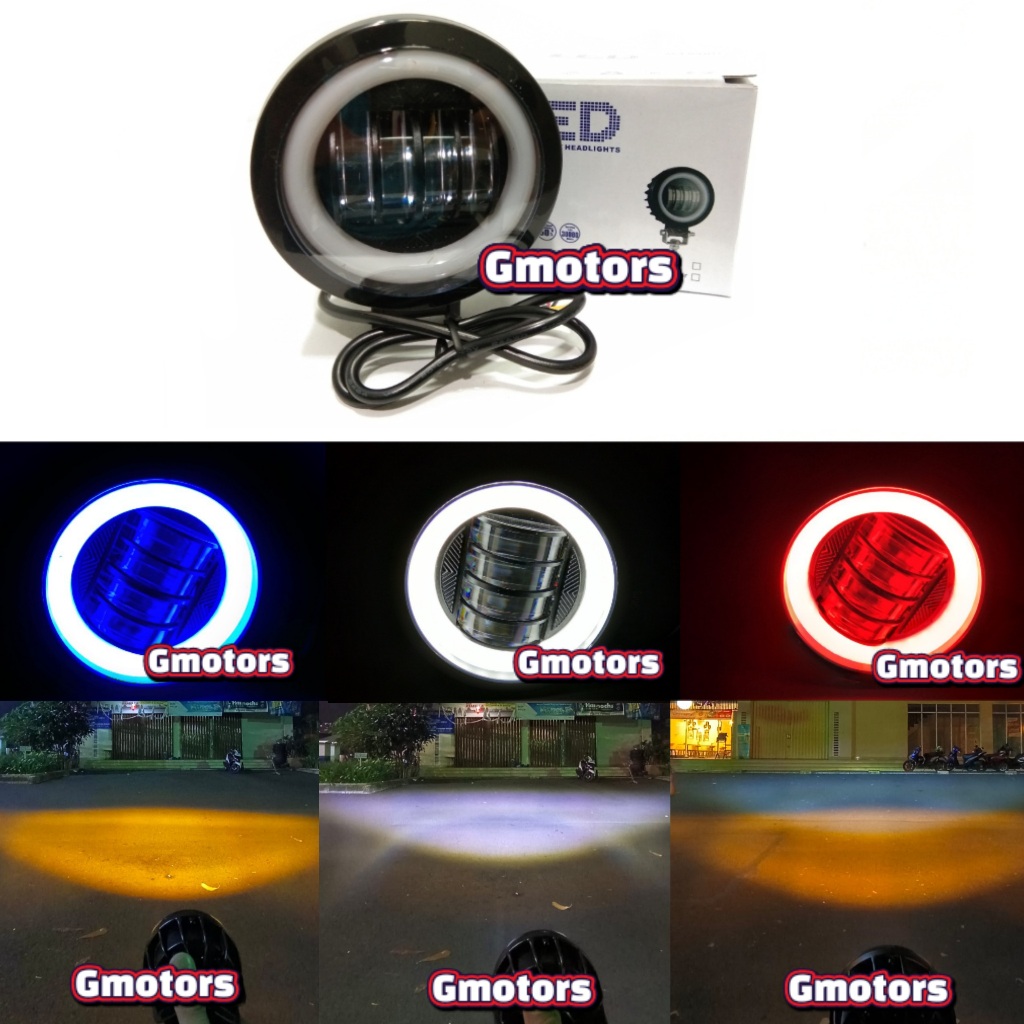 Lampu Tembak Led 4 Mata Led GMS 2 Warna Bulat 3.5 INCH Lensa 6D Lampu Tembak Sorot Led Motor Mobil