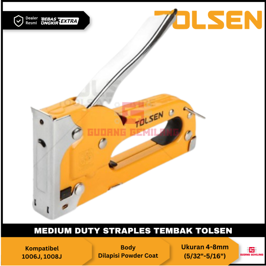 

Staples Gun Hekter Tembak Tacker Staples Jok Medium Duty 4-8mm Tolsen