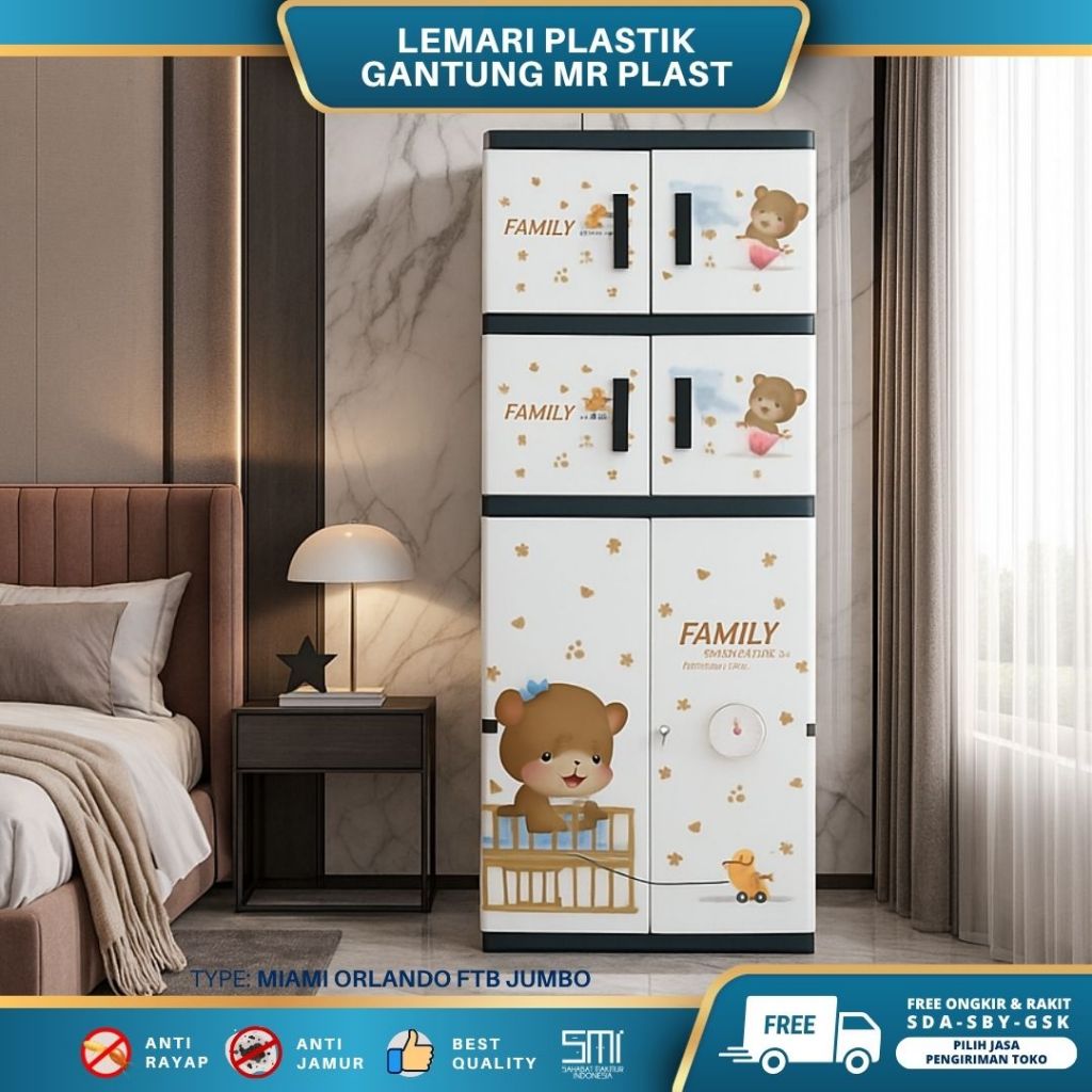 Lemari Plastik Gantung Mr Plast Miami Orlando FTB Jumbo / Almari Anak Plastik / Lemari Baju Plastik